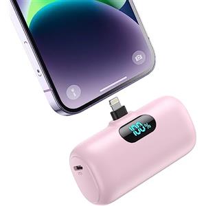 Feob Power Bank 5000mAh per iPhone, Ultra Compatta Caricabatterie Portatile, PD 15W 3.0A Ricarica Rapida Batteria Esterna Mini Powerbank con LED Display per iPhone 14/13/12/11/XR/8/7 Ecc (Rosa)