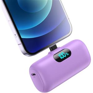 Feob Power Bank 5000mAh per iPhone, Ultra Compatta Caricabatterie Portatile, PD 15W 3.0A Ricarica Rapida Batteria Esterna Mini Powerbank con LED Display per iPhone 14/13/12/11/XR/8/7 Ecc (Viola)