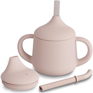 Moonkie Bicchiere 3-Step Antigoccia con Cannuccia e Manici in Silicone, Senza BPA, Lavabile in Lavastoviglie - Tazza Neonato 120 ml(Blush)