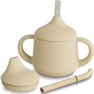 Moonkie Bicchiere 3-Step Antigoccia con Cannuccia e Manici in Silicone, Senza BPA, Lavabile in Lavastoviglie - Tazza Neonato 120 ml(Caffè Chiaro)
