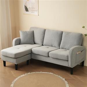 Kuczn Divano angolare modulare 3 posti a forma di L con chaise longue, divano con funzione letto, divano in tessuto di lino di cotone traspirante, gambe in plastica, ideale per soggiorno, appartamenti