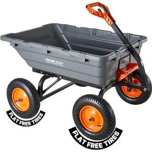 VEVOR Carrello Ribaltabile da Giardino 680 kg in Polietilene, Carriola Ribaltamento Rapido a 90°, con Maniglia Regolabile e Cuscinetti Girevoli Flessibili a 270°, per Piante Terriccio e Coltivazioni