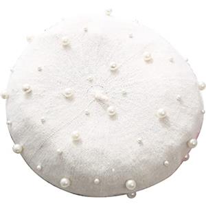 Ayuduots Cappello Basco con Strass di Perle francesi, Elegante Berretto in Tinta Unita, Berretto Piatto retrò da Artista Autunnale Invernale per Donna