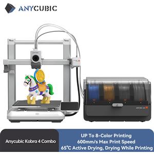 ANYCUBIC Stampante 3D ANYCUBIC Kobra 4 Combo con stampa rapida a 600 mm/s, multicolore, fino a 8 colori, asciugatura filamento ACE 2 Pro, controllo tramite app, tecnologia FDM.