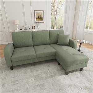 Kuczn Divano angolare modulare 3 posti a forma di L con chaise longue, divano con funzione letto, divano in tessuto di lino di cotone traspirante, gambe in plastica, ideale per soggiorno, appartamenti