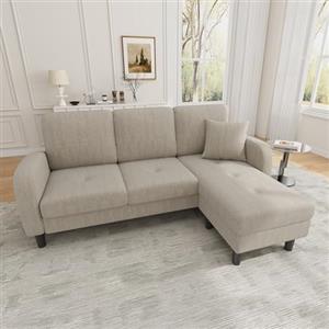 Kuczn Divano angolare modulare 3 posti a forma di L con chaise longue, divano con funzione letto, divano in tessuto di lino di cotone traspirante, gambe in plastica, ideale per soggiorno, appartamenti e