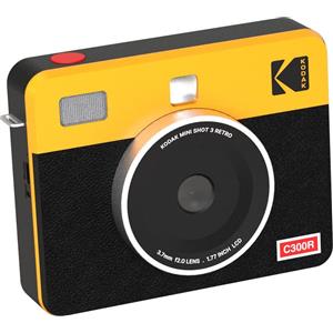 KODAK Mini Shot 3 Retro 4PASS - Fotocamera e stampante fotografica istantanea 2 in 1 (7,6×7,6 cm) - 8 fogli inclusi - Nero/Bianco e Nero/Giallo - Design retrò, tecnologia 4PASS, supporto app, Colore:Nero Giallo