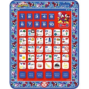 Lexibook, Spidey e i Suoi Fantastici Amici, Tavoletta didattica bilingue, Giocattolo per Imparare Lettere Alfabeto Numeri Parole ortografia e Musica, Inglese/Italiano, Blu/Rosso, JCPAD002SPi5