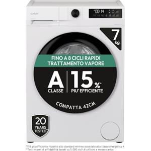 Candy ProWash 300 Lavatrice Slim 7 Kg, 1200 Giri, Classe A-15%, Bianca