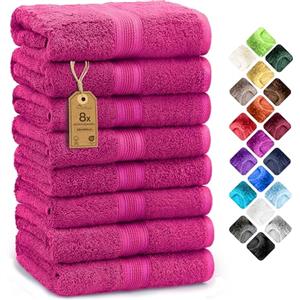NatureMark Set di 8 asciugamani per le mani - 100% cotone - asciugamani assorbenti e resistenti, dimensioni 50x100 cm, Rosa