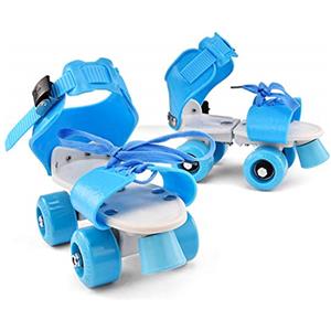 Domary Pattini A Rotelle Regolabili per Bambini Senza Togliere Le Scarpe, Scarpe da Pattinaggio A Doppia per Ragazze, 4 Ruote con Freni 18-23 Cm