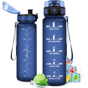 KollyKolla Borraccia Bambini 500ml, Bottiglia d'acqua Sportiva con Indicatore del Tempo Motivazionale, senza BPA, Borraccia Bambina, 1 Clic Aperto, Borraccia Acqua per Bambini, Scuola, Bici, Palestra