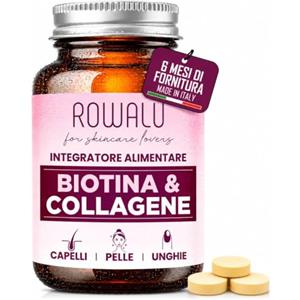 ROWALU Biotina Capelli con Collagene e Acido Ialuronico, 180 Compresse, Integratore Capelli Unghie e Pelle con Zinco, Selenio e Vitamine, 6 Mesi di Fornitura, Integratori per Capelli Made in Italy