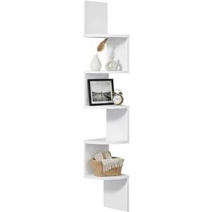 Baroni Home Libreria Angolare da Parete, Scaffale Salvaspazio con 5 Ripiani, in Plastic Wood, Libreria Bianca Design Moderno, Montaggio ad Incastro, 20x20x126 cm Bianco