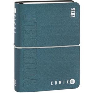 COMIX U YOURSELF - Agenda Giornaliera Mini 2025-2026, Diario 16 Mesi, con Copertina Morbida Termovirante, Elastico e 448 Pagine, ideale per la scuola e l'università 11x15.3 cm, Blu