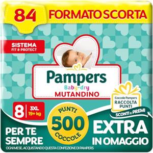 Pampers Baby Dry Mutandino 3XL, Taglia 8 (19+ kg), 84 Pannolini Bambino