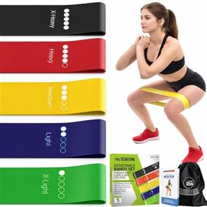 TechStone Set di fasce di resistenza per uomini e donne, pacchetto di 5 diversi livelli di resistenza Banda elastica per l'allenamento Allenamento sportivo Attrezzature per il fitness per allenamento