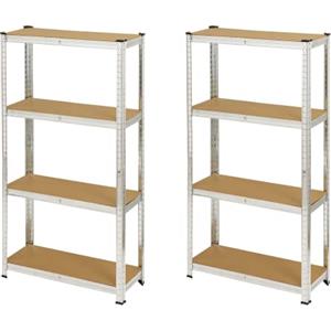 Baroni Home Scaffale in Acciaio e legno MDF, Scaffalatura per Garage, Magazzino, Cantine, Ripostiglio, Portante 400 kg, misure, Scaffalatura, 75x30x150 cm, 4 Ripiani 2 pezzi