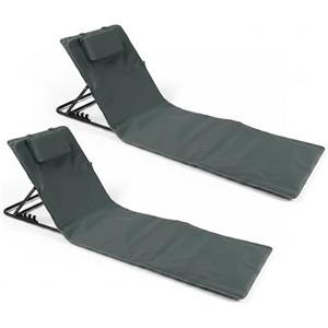 Baroni Home Set 2 Lettini Prendisole Pieghevoli da Spiaggia con Cuscino Imbottito, Schienale Reclinabile, Tasca Portaoggetti, Sdraio Portatile per Mare Piscina Campeggio, 48x150x52 cm Grigio