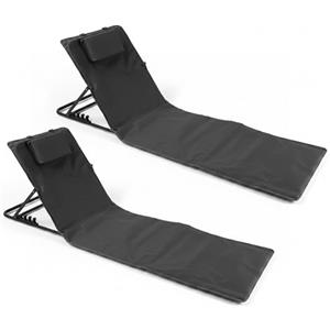 Baroni Home Se di 2 Lettini Prendisole Pieghevole da Spiaggia con Cuscino Imbottito, Schienale Reclinabile, Tasca Portaoggetti, Sdraio Portatile per Mare Piscina Campeggio, 48x150x52 cm Nero