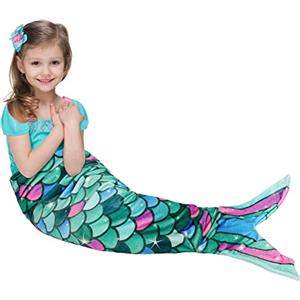 WERNNSAI Coperta a Coda di Sirena - Coperta Indossabile con Sirena in Peluche per Ragazze Bambini Adolescenti Coperta per Coccole in Morbido Pile di Flanella per Tutte le Stagioni 140cm x 60cm (Verde)