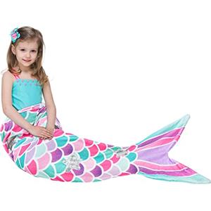 WERNNSAI Coperta con Coda di Sirena - Sirena Sacco a Pelo per Ragazze Bambini Tutte Le Stagioni Morbida Flanella Pile Coperta Coccole Indossabile Regalo di Compleanno, 140 x 60cm (Paillettes, Bambini)