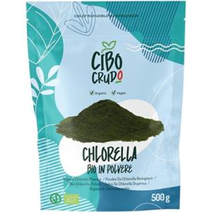 CIBO CRUDO crudo biologico vegan Chlorella in Polvere Bio - 500g. Alga Chlorella Vulgaris. Da Alghe in Polvere con Clorofilla Proteine e Vitamina B12 e C. Alga Clorella per Vegetariani e Vegani. Contiene Anche Zinco e Antiossidanti.