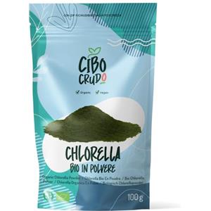 CIBO CRUDO crudo biologico vegan Chlorella in Polvere Bio - 100g. Alga Chlorella Vulgaris. Da Alghe in Polvere con Clorofilla Proteine e Vitamina B12 e C. Alga Clorella per Vegetariani e Vegani. Contiene Anche Zinco e Antiossidanti.