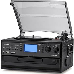 ORCC Giradischi Bluetooth 10 in 1 con altoparlante integrato, giradischi in vinile CD Cassette e radio FM/AM Combo, AUX in RCA Out USB MP3 Registrazione Jack per cuffie Giradischi compatto