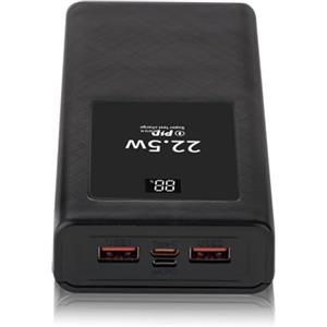 Gissroys PowerBank 20000 mAh 22,5 W PD, ricarica rapida, USB, CPorts, display a LED, alloggiamento in alluminio, portatile, facile da viaggiare, batterie esterne rimovibili