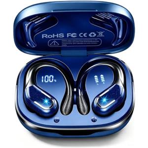 Rulefiss Cuffie Bluetooth Sport, 75 Ore Auricolari Bluetooth 5.4 con 4 ENC Mics, Stereo Cuffie Wireless Antirumore, IP7 Impermeabili Cuffiette Bluetooth con Display LED, Cuffie Senza Filo per Palestra/Running
