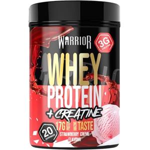 Warrior Whey Protein + Creatina 500 g, Muscoli - Crema di Fragola | 20 porzioni, con creatina monoidrata, ricco di proteine, massa muscolare e recupero, frullato cremoso