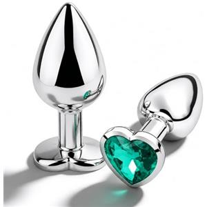 home harbor Plug Anale, Forma di Cuore con Diamante in Cristallo - Kit Plug Anale in Lucido, Dilatatore Anale Unisex per Donne e Uomini, Facile da Pulire, Sex Toy per Coppie e Principianti (Verde scuro)