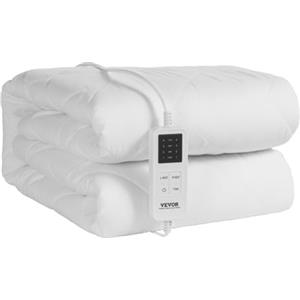 VEVOR Coprimaterasso Riscaldato, 195 x 165 cm, Scaldaletto Elettrico Matrimoniale con Controllo a 4 Impostazioni di Calore, Timer da 12 ore, Spegnimento Automatico Dopo 8 Ore in Tessuto Spazzolato