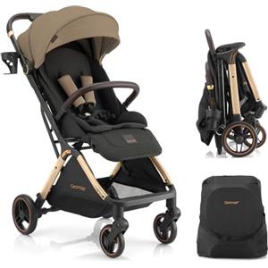 Gromast Gravity Passeggino pieghevole da viaggio portatile con schienale regolabile e tettuccio parasole, leggero e protetto dai raggi UV, pieghevole con una sola mano, Golden