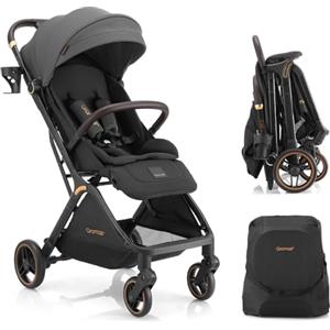 Gromast Gravity Passeggino pieghevole da viaggio portatile con schienale regolabile e tettuccio parasole, leggero e protetto dai raggi UV, pieghevole con una sola mano, Grigio