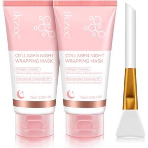 QLIGES Collagen Night Wrapping Mask, Maschera al Collagene Viso Coreana Maschera Viso Peel Off per Migliorare L'elasticità Della Pelle, Idratare, Levigare eRassodare Durante la Notte (Rosa-2pcs)