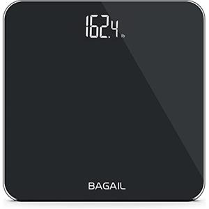 BAGAIL BASICS BAGAIL Bilancia da bagno, bilancia digitale con sensori ad alta precisione e vetro temperato, ultra sottile, tecnologia Step-on, display trasparente - Nero