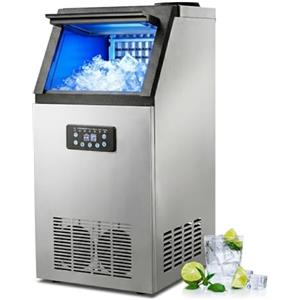 CO-Z Macchina Ghiaccio 73kg/24h, 45 Cubetti in 10-20 Minuti Fabbricatore Ghiaccio Autopulente, Macchina per Cubetti di Ghiaccio in Acciaio Inossidabile con Schermo LCD per Casa Ufficio Bar Ristorante