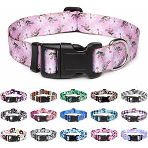 Mercano Collare per Cani, Morbido Regolabile Leggero Comfort Collari per Cani, Gatti, Cuccioli di Taglia Piccola Media Grande (L, Fiori Bianco Rosa)