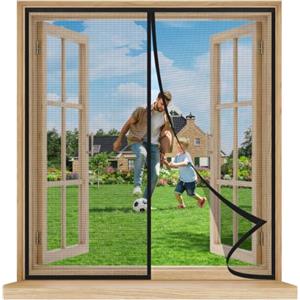 luyanxy Zanzariera Magnetica per Finestre 115x145 cm, Rete Fine Anti Insetti, Chiusura Automatica, Installazione Rapida senza Attrezzi, per Balcone, Terrazza e Cucina, Nero