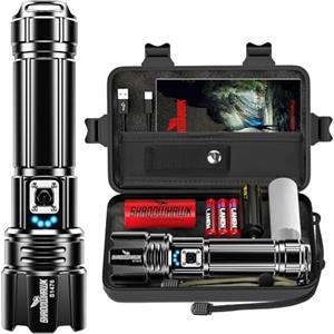 Shadowhawk Torcia LED Potente Professionale 500000 Lumen 12H Illuminazione | Militare Torce Led Alta Potenza Ricaricabili 5000mAh Batteria, Per Campeggio,Trekking,Emergenza, IP67 Impermeabile,5 Modalità