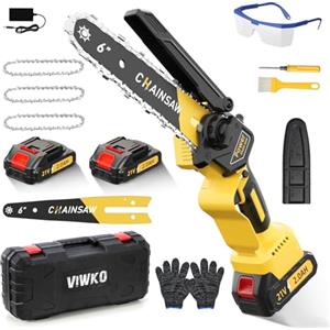 VIWKO Mini Motosega a Batteria 6 Pollici, 1000W Blushless Mini Motosega Elettrica, Sega a Batteria per Potatura con 4000mAh Batterie, il Taglio Del Legno e Giardini, Elettrosega Compatibile con Makita 18V
