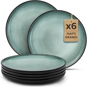 Twinzee Servizio Piatti Moderni 6 Piatti Grandi in Gres 6 per 6 Persone - Compatibile con Microonde - Riviera Collection
