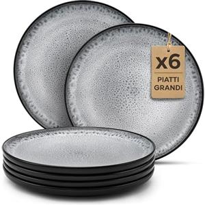 Twinzee Servizio Piatti Moderni 6 Piatti Grandi in Gres per 6 Persone - Compatibile con Microonde - Riviera Collection