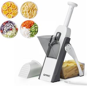 QYKIC Affettatrice per mandolina sicura per cucina, tutto in 1 professionale regolabile mandolino affettatrice per verdure, affettatrice per patate, Julienne, cipolla, tritatutto verticale (grigio)