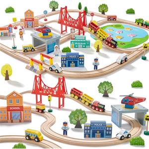 Tiny Land Set Trenino di Legno 110pz, Treno Giocattolo Bambini dai 3 Anni