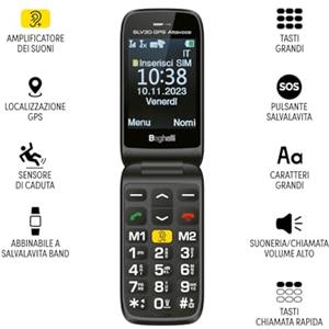 Beghelli SLV30-GPS Altavoce, Cellulare con Tasto di Chiamata Rapida di Soccorso, GPS per la Localizzazione e Sensore di Caduta, Ideale per Anziani