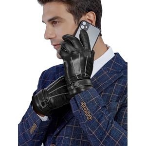 GSG SINCE 1998 Guanti Uomo in Vera Pelle Senza Cromo Touchscreen Foderati in Lana Calda Guanti Invernali Nero S