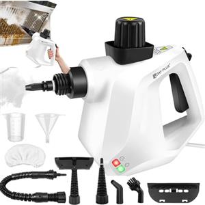 7Sevenjokers Pulitore a vapore, 1000 W, pulitore a vapore per la casa con 10 accessori. Ideale per tappeti, tappezzeria, finestre, piastrelle. Serbatoio acqua da 400 ml, vapore caldo 110 °C
